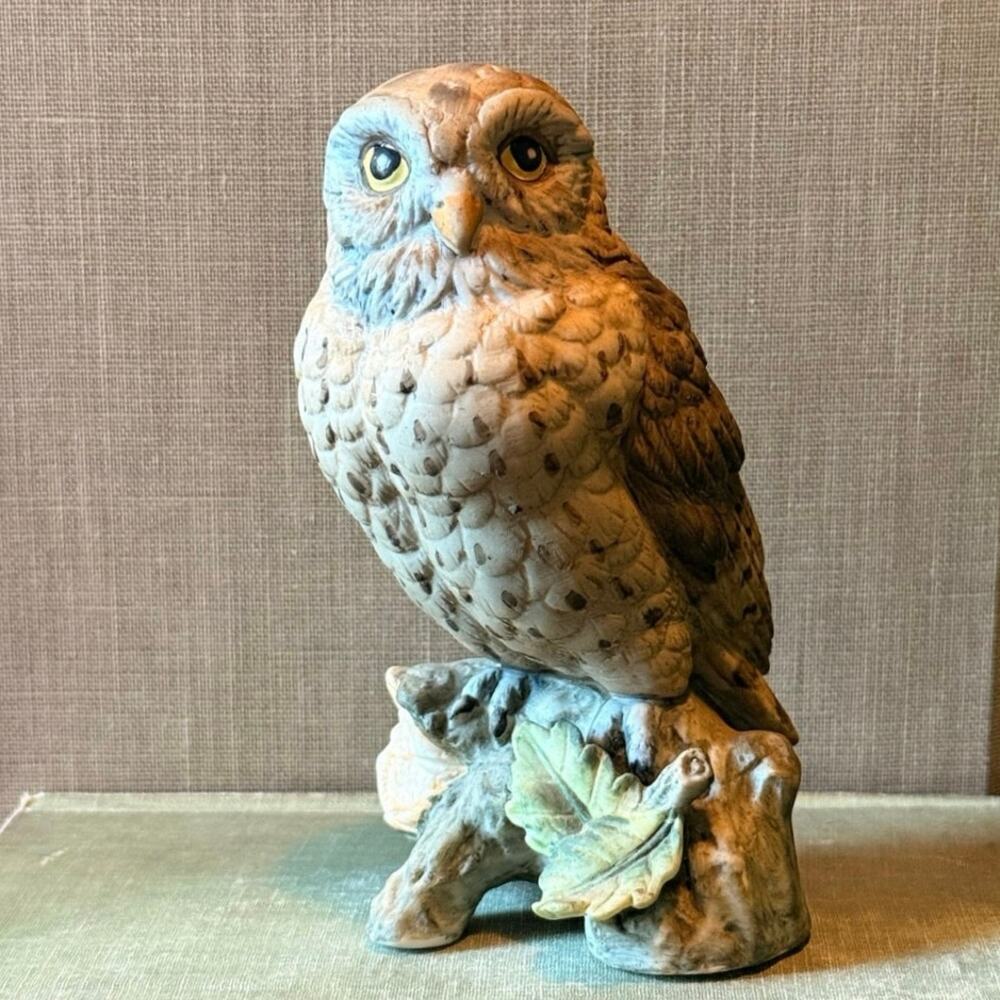 Angeline Originals Perched Owl • Hand‑Painted • Vintage Bisque • 5.5”